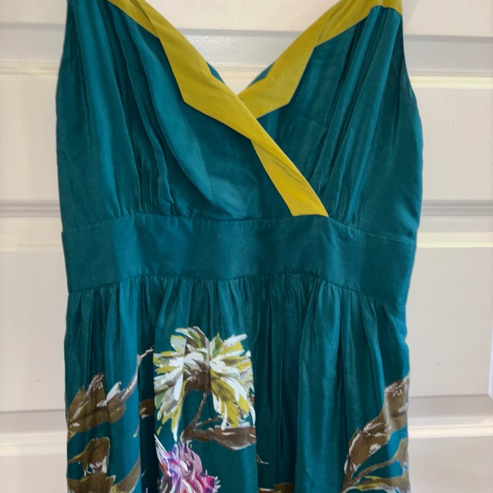 Anthropologie Maeve Impressionist Dress 6 Green Artsy Floral Whimsigoth Feminine - Picture 3 of 9